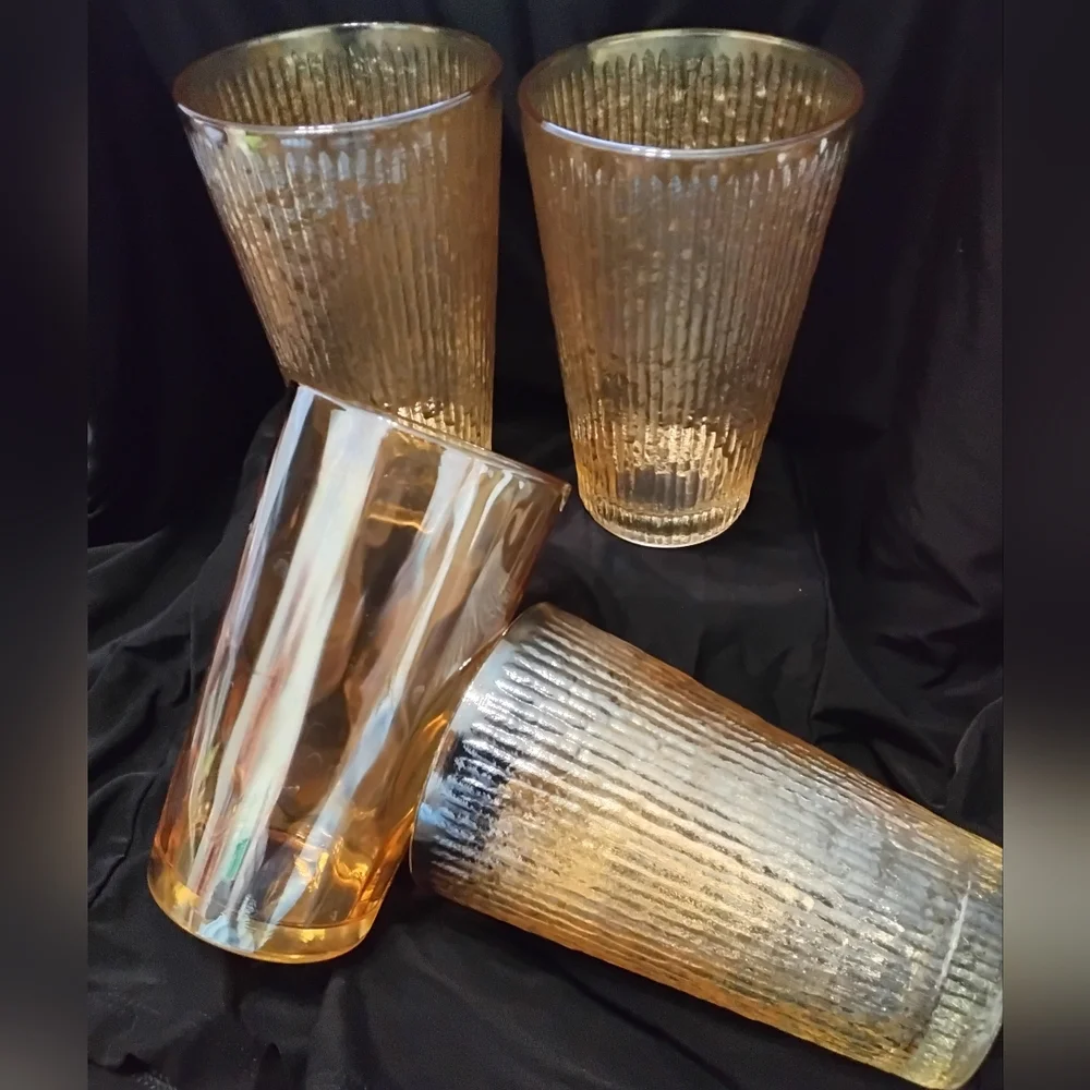 Vintage Set of Jeannette Tree Bark 3~Jeanette Carnival Glass-Honeycomb-Gold 1